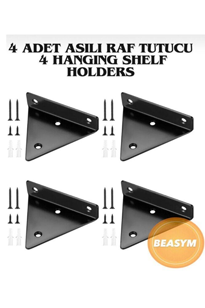 4'lü Gizli Duvar Rafı Askı Aparatı - Sağlam Metal Üçgen Raf Tutucu