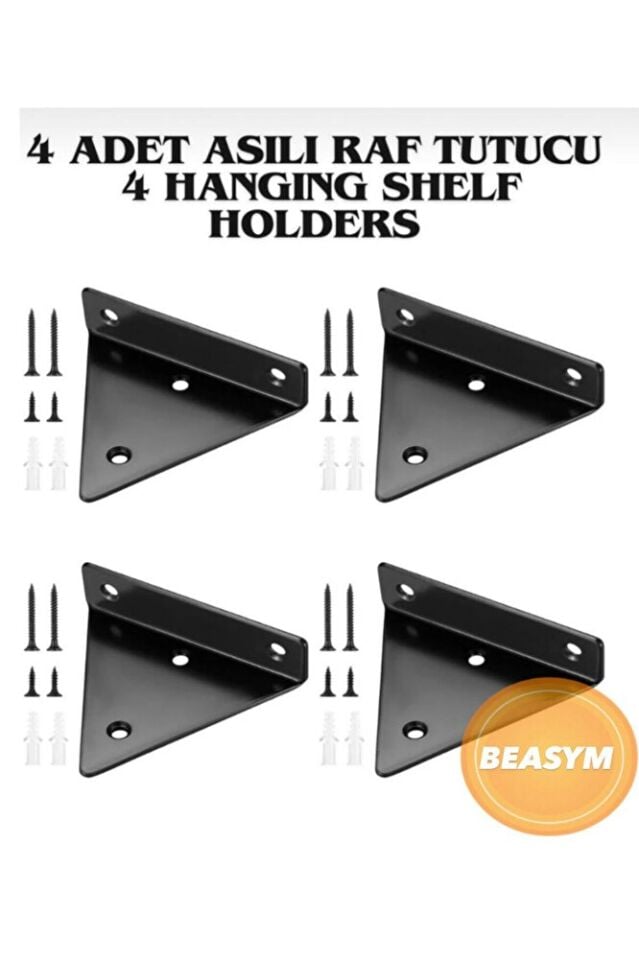 4'lü Gizli Duvar Rafı Askı Aparatı - Sağlam Metal Üçgen Raf Tutucu