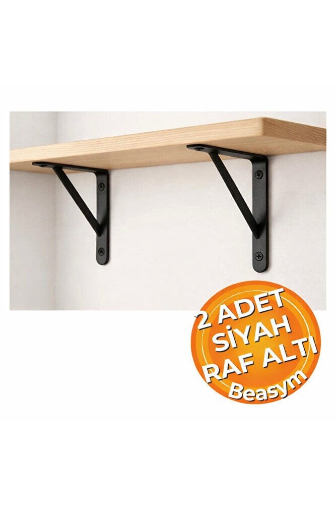 Ağır Yük Raf Altı Ayak Raf Tutucu Destekli L Demir 33 X 50 Cm Siyah Montaj Aparatı (2 ADET)