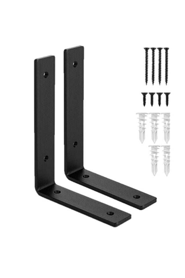 Raf Altı Ayak Raf Tutucu Ters L Demir 12 X 25 Cm Siyah Montaj Aparatı (2 ADET)