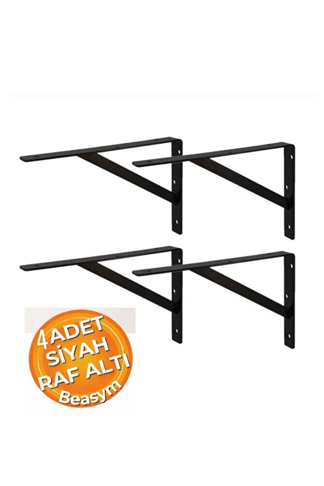 Ağır Yük Raf Altı Ayak Raf Tutucu Destekli L Demir 33 X 50 Cm Siyah Montaj Aparatı (4 ADET)