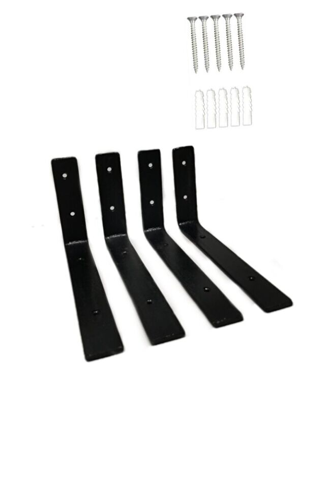 Rdv Demir Raf Ayağı 4 Adet 10x20 L Demir Raf Altı Tutacağı Siyah Montaj Aparatı