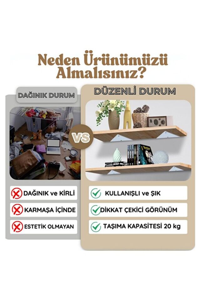 4'li Gizli Duvar Rafı Askı Aparatı - Sağlam Metal Üçgen Raf Tutucu Braketi