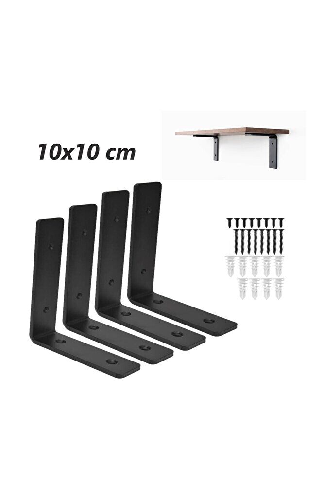 10 X 10 Cm Ağır Yük Köşebent Raf Altı Ayak Raf Tutucu L Demir Siyah Montaj Aparatı (4 ADET)
