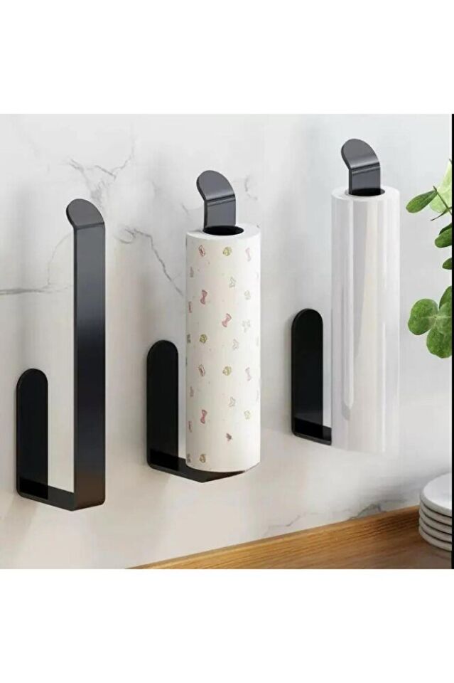 2 ADET Paslanmaz Siyah ,kağıt Rulo Havluluk, Peçetelik, Yapışkanlı ,banyo Askısı 2 Adet