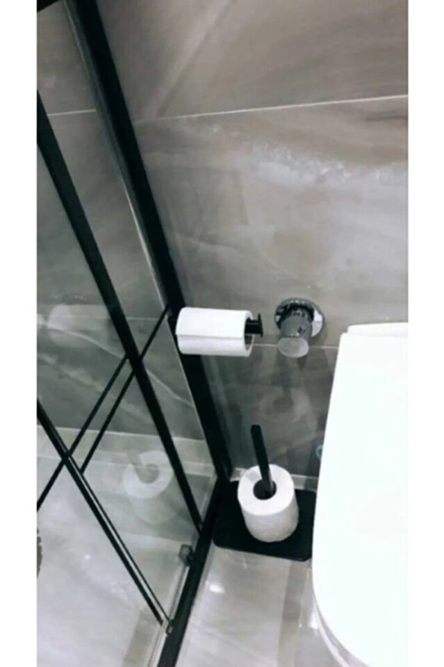 Sağlam Siyah Özel Tasarım Banyo Kağıtlığı Biriktirmeli Devrilmez Sallanmaz..