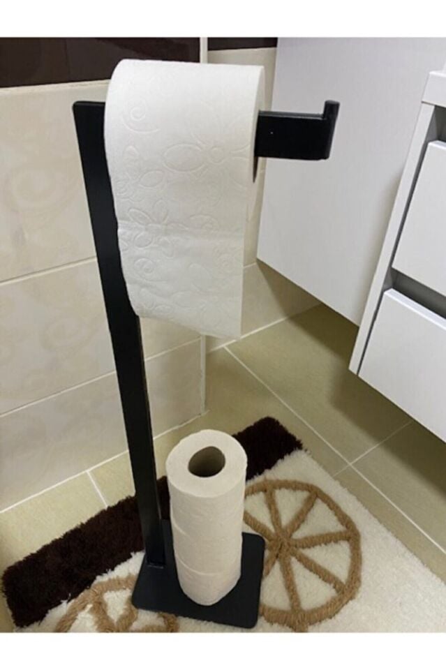 Sağlam Siyah Özel Tasarım Banyo Kağıtlığı Biriktirmeli Devrilmez Sallanmaz..