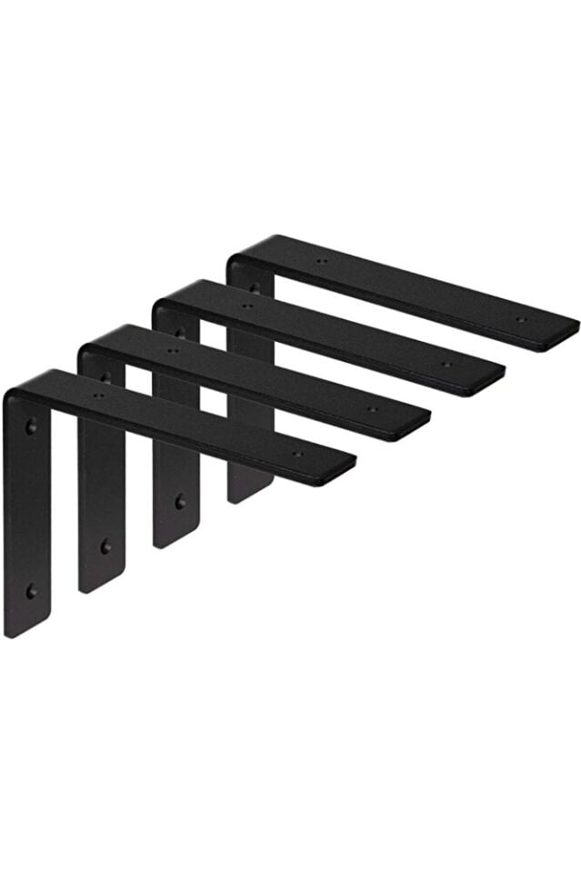 4'lü Set Siyah Metal Duvar Rafı Destek Ayakları, Güçlü Raf Tutucu Ters L Demiri Ve Vida Seti (25 CM