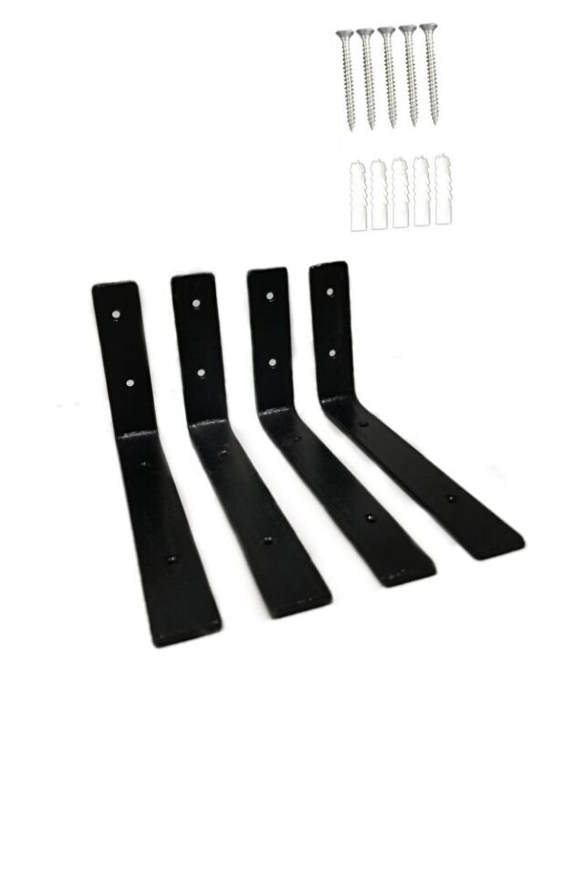 Demir Raf Ayağı 4 Adet 10x20 L Demir Raf Altı Tutacağı Siyah Montaj Aparatı