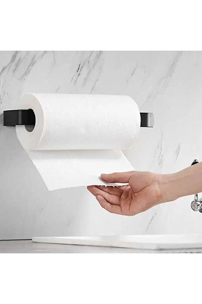 Metal Siyah Kağıt Rulo Havluluk, Peçetelik, Yapışkanlı Tasarım, Banyo Askısı