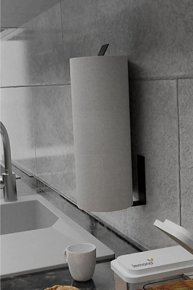Metal Siyah Kağıt Rulo Havluluk, Peçetelik, Yapışkanlı Tasarım, Banyo Askısı