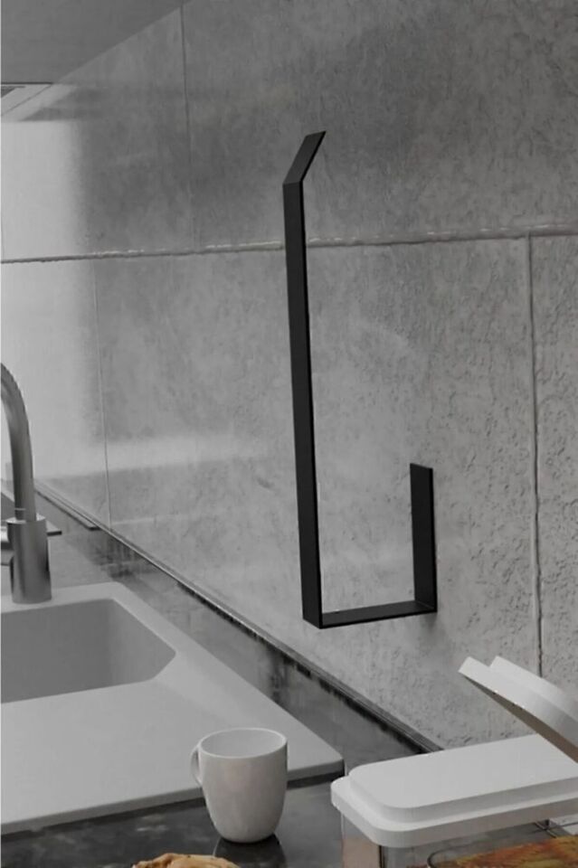 Metal Siyah Kağıt Rulo Havluluk, Peçetelik, Yapışkanlı Tasarım, Banyo Askısı