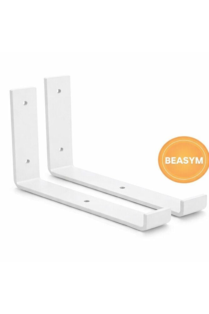 Raf Altı Ayak Raf Tutucu J Demir 10x20 Cm Siyah Montaj Aparatı Beyaz (4 Adet)