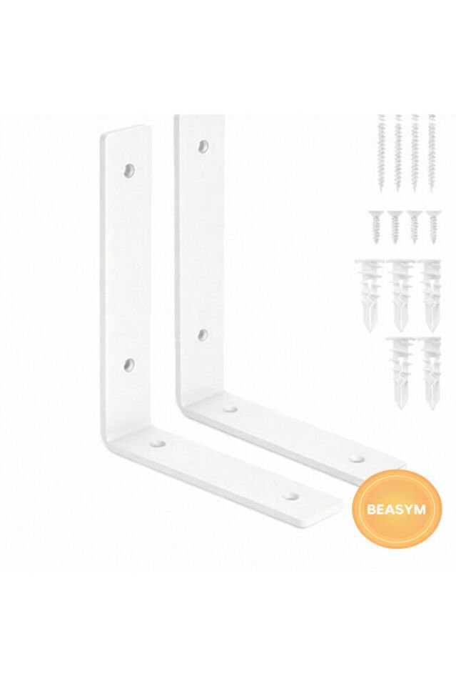 10 X 10 Cm Ağır Yük Köşebent Raf Altı Ayak Raf Tutucu L Demir Siyah Montaj Aparatı Beyaz (4 ADET)