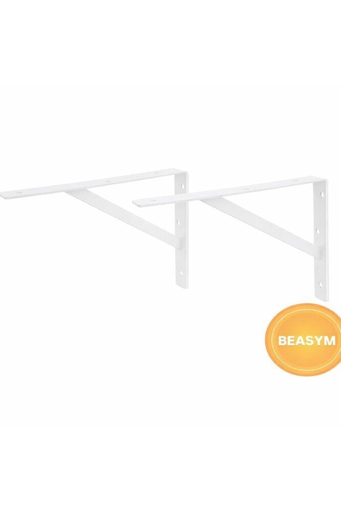 Ağır Yük Raf Altı Ayak Raf Tutucu Destekli L Demir 33 X 50 Cm Siyah Montaj Aparatı Beyaz (2 ADET)
