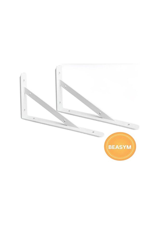 Ağır Yük Raf Altı Ayak Raf Tutucu Destekli L Demir 33 X 50 Cm Siyah Montaj Aparatı Beyaz (2 ADET)