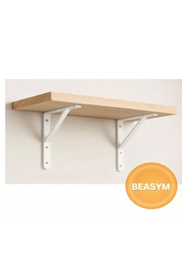 Ağır Yük Raf Altı Ayak Raf Tutucu Destekli L Demir 20 X 40 Cm Siyah Montaj Aparatı Beyaz (4 ADET)