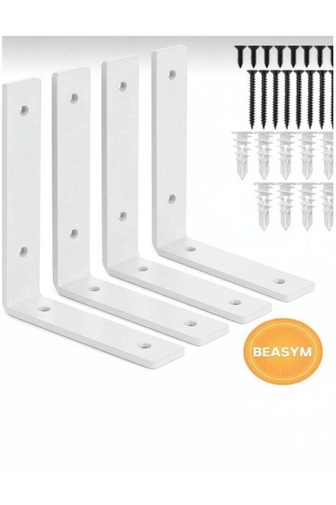 Raf Altı Ayak Raf Tutucu L Demir 10 X 20 Cm Siyah Montaj Aparatı Beyaz (4 ADET)